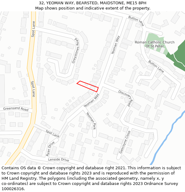 32, YEOMAN WAY, BEARSTED, MAIDSTONE, ME15 8PH: Location map and indicative extent of plot