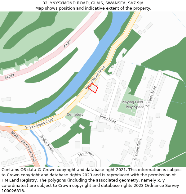 32, YNYSYMOND ROAD, GLAIS, SWANSEA, SA7 9JA: Location map and indicative extent of plot