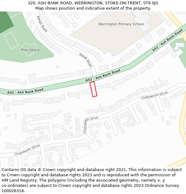 320, ASH BANK ROAD, WERRINGTON, STOKE-ON-TRENT, ST9 0JS: Location map and indicative extent of plot