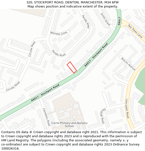 320, STOCKPORT ROAD, DENTON, MANCHESTER, M34 6FW: Location map and indicative extent of plot