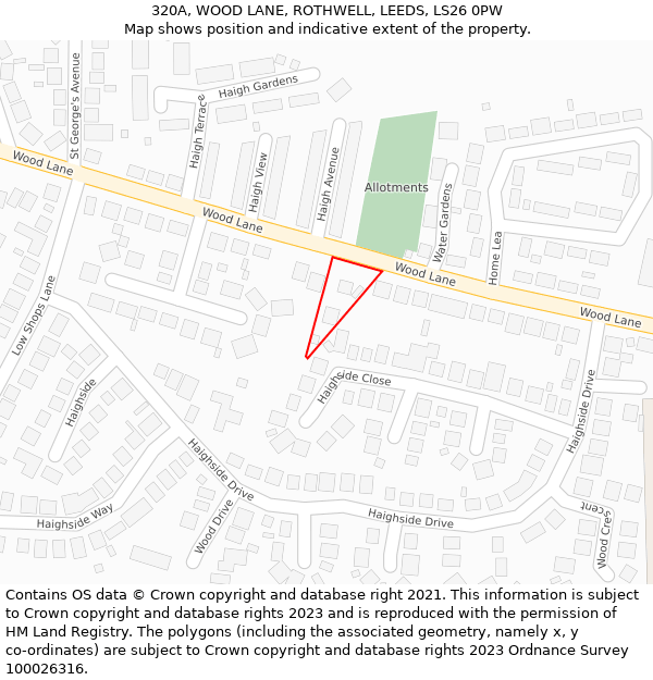 320A, WOOD LANE, ROTHWELL, LEEDS, LS26 0PW: Location map and indicative extent of plot