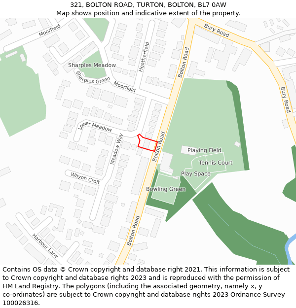 321, BOLTON ROAD, TURTON, BOLTON, BL7 0AW: Location map and indicative extent of plot
