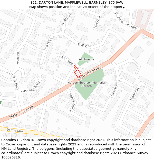 321, DARTON LANE, MAPPLEWELL, BARNSLEY, S75 6AW: Location map and indicative extent of plot