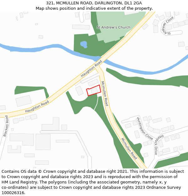 321, MCMULLEN ROAD, DARLINGTON, DL1 2GA: Location map and indicative extent of plot