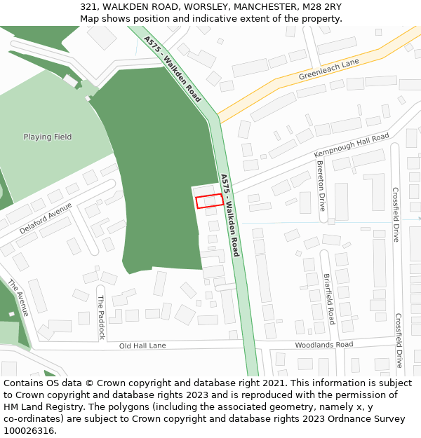 321, WALKDEN ROAD, WORSLEY, MANCHESTER, M28 2RY: Location map and indicative extent of plot