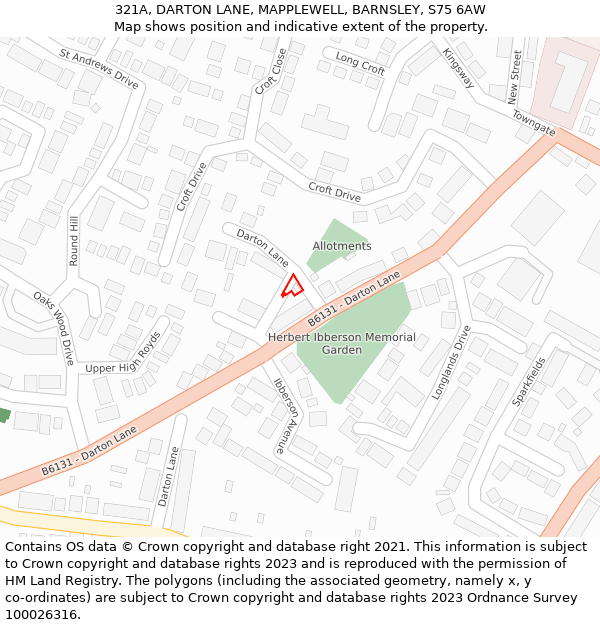 321A, DARTON LANE, MAPPLEWELL, BARNSLEY, S75 6AW: Location map and indicative extent of plot