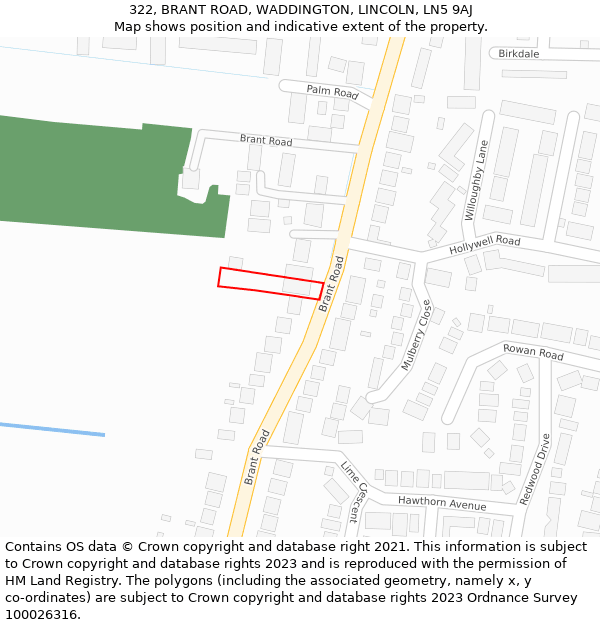 322, BRANT ROAD, WADDINGTON, LINCOLN, LN5 9AJ: Location map and indicative extent of plot