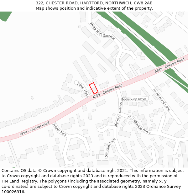 322, CHESTER ROAD, HARTFORD, NORTHWICH, CW8 2AB: Location map and indicative extent of plot