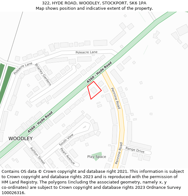 322, HYDE ROAD, WOODLEY, STOCKPORT, SK6 1PA: Location map and indicative extent of plot