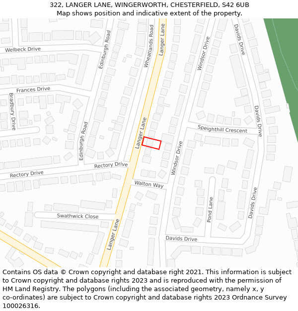 322, LANGER LANE, WINGERWORTH, CHESTERFIELD, S42 6UB: Location map and indicative extent of plot