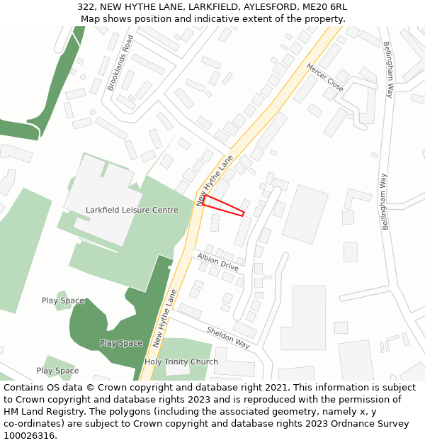 322, NEW HYTHE LANE, LARKFIELD, AYLESFORD, ME20 6RL: Location map and indicative extent of plot