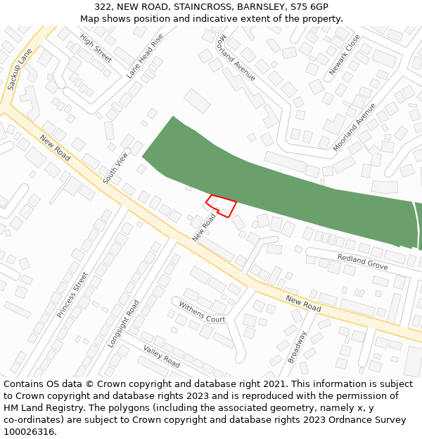 322, NEW ROAD, STAINCROSS, BARNSLEY, S75 6GP: Location map and indicative extent of plot