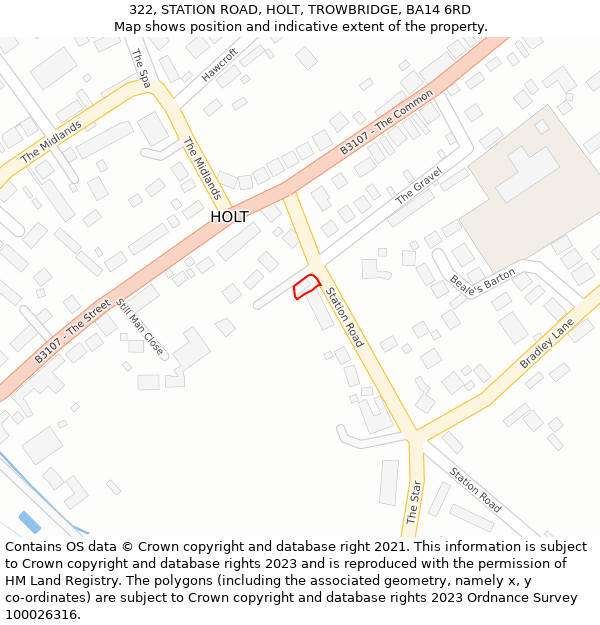 322, STATION ROAD, HOLT, TROWBRIDGE, BA14 6RD: Location map and indicative extent of plot