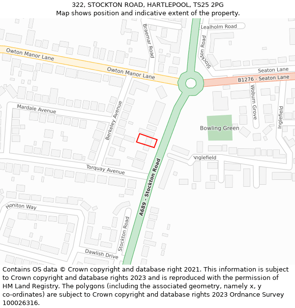 322, STOCKTON ROAD, HARTLEPOOL, TS25 2PG: Location map and indicative extent of plot