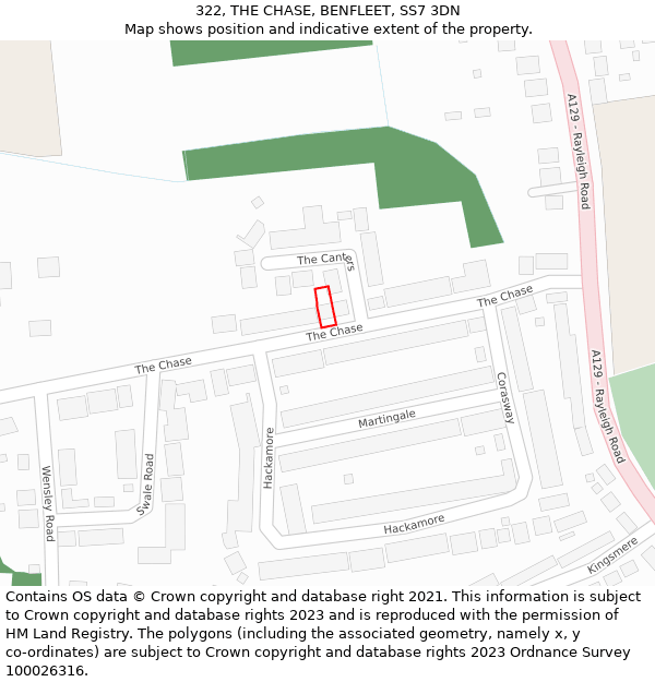 322, THE CHASE, BENFLEET, SS7 3DN: Location map and indicative extent of plot