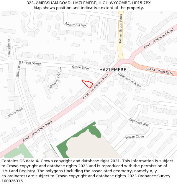 323, AMERSHAM ROAD, HAZLEMERE, HIGH WYCOMBE, HP15 7PX: Location map and indicative extent of plot