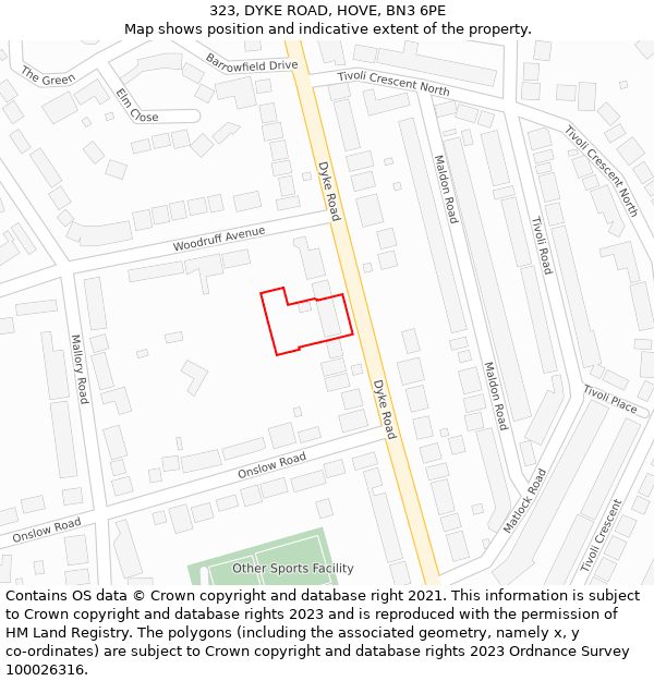 323, DYKE ROAD, HOVE, BN3 6PE: Location map and indicative extent of plot
