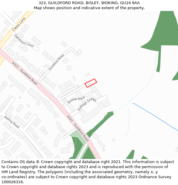 323, GUILDFORD ROAD, BISLEY, WOKING, GU24 9AA: Location map and indicative extent of plot