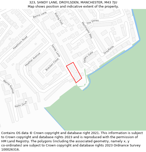 323, SANDY LANE, DROYLSDEN, MANCHESTER, M43 7JU: Location map and indicative extent of plot