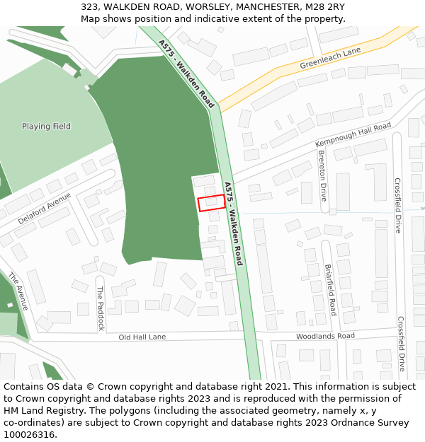 323, WALKDEN ROAD, WORSLEY, MANCHESTER, M28 2RY: Location map and indicative extent of plot