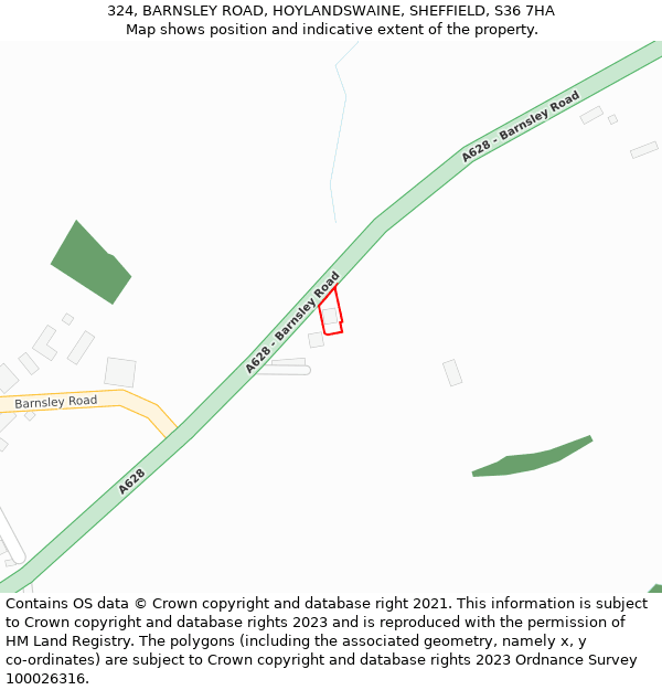 324, BARNSLEY ROAD, HOYLANDSWAINE, SHEFFIELD, S36 7HA: Location map and indicative extent of plot