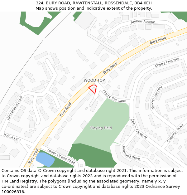 324, BURY ROAD, RAWTENSTALL, ROSSENDALE, BB4 6EH: Location map and indicative extent of plot