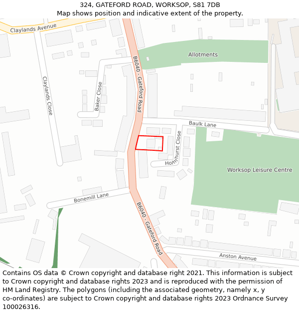 324, GATEFORD ROAD, WORKSOP, S81 7DB: Location map and indicative extent of plot