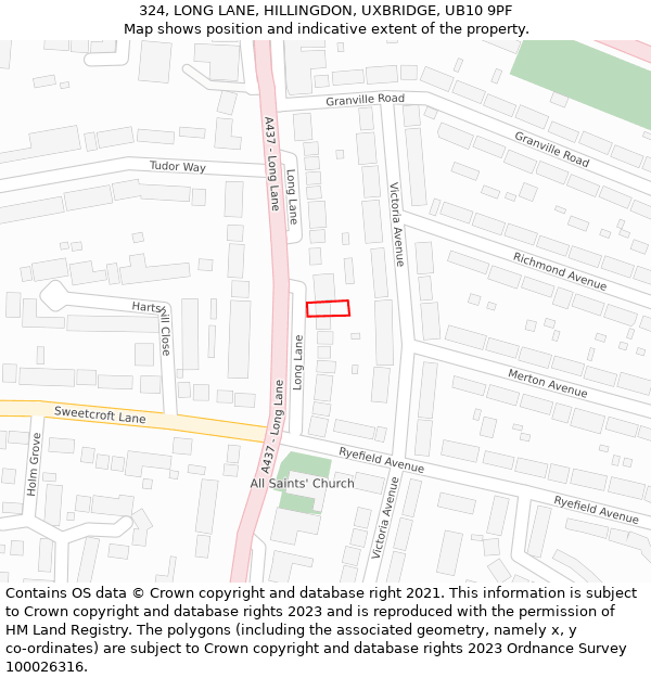 324, LONG LANE, HILLINGDON, UXBRIDGE, UB10 9PF: Location map and indicative extent of plot