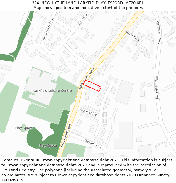 324, NEW HYTHE LANE, LARKFIELD, AYLESFORD, ME20 6RL: Location map and indicative extent of plot