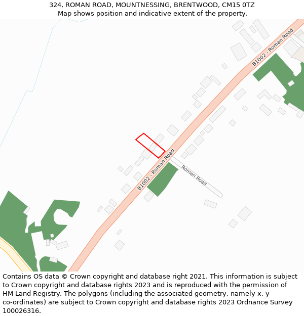 324, ROMAN ROAD, MOUNTNESSING, BRENTWOOD, CM15 0TZ: Location map and indicative extent of plot