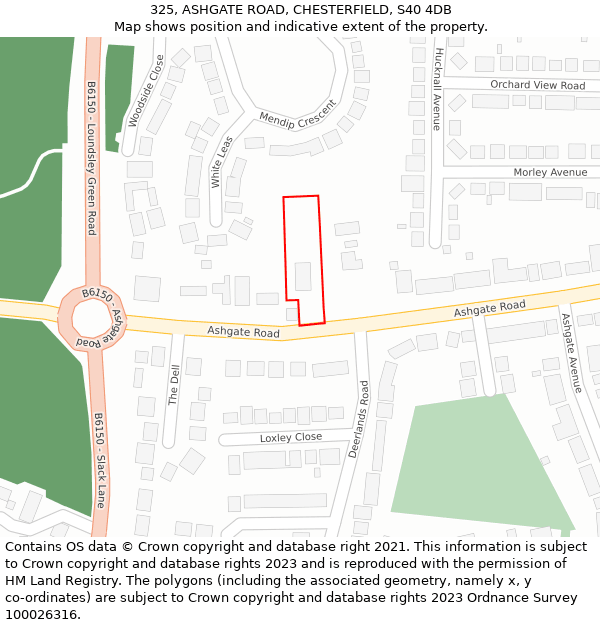 325, ASHGATE ROAD, CHESTERFIELD, S40 4DB: Location map and indicative extent of plot