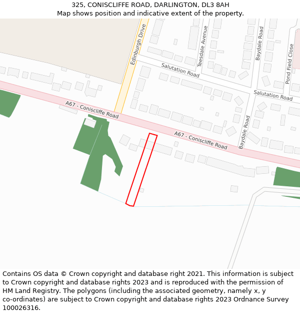 325, CONISCLIFFE ROAD, DARLINGTON, DL3 8AH: Location map and indicative extent of plot