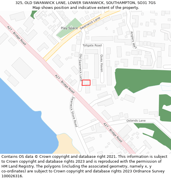 325, OLD SWANWICK LANE, LOWER SWANWICK, SOUTHAMPTON, SO31 7GS: Location map and indicative extent of plot