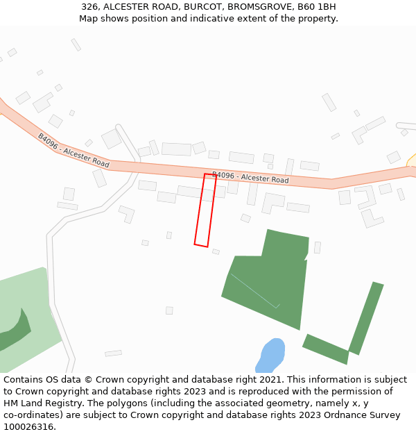 326, ALCESTER ROAD, BURCOT, BROMSGROVE, B60 1BH: Location map and indicative extent of plot