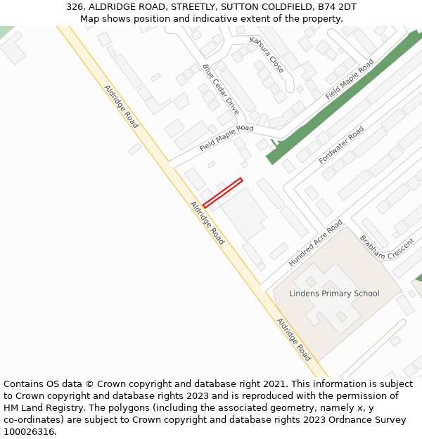326, ALDRIDGE ROAD, STREETLY, SUTTON COLDFIELD, B74 2DT: Location map and indicative extent of plot