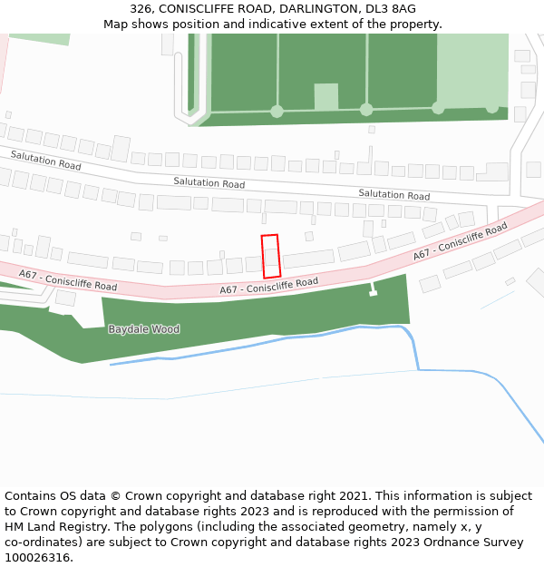 326, CONISCLIFFE ROAD, DARLINGTON, DL3 8AG: Location map and indicative extent of plot