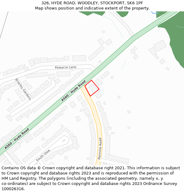 326, HYDE ROAD, WOODLEY, STOCKPORT, SK6 1PF: Location map and indicative extent of plot