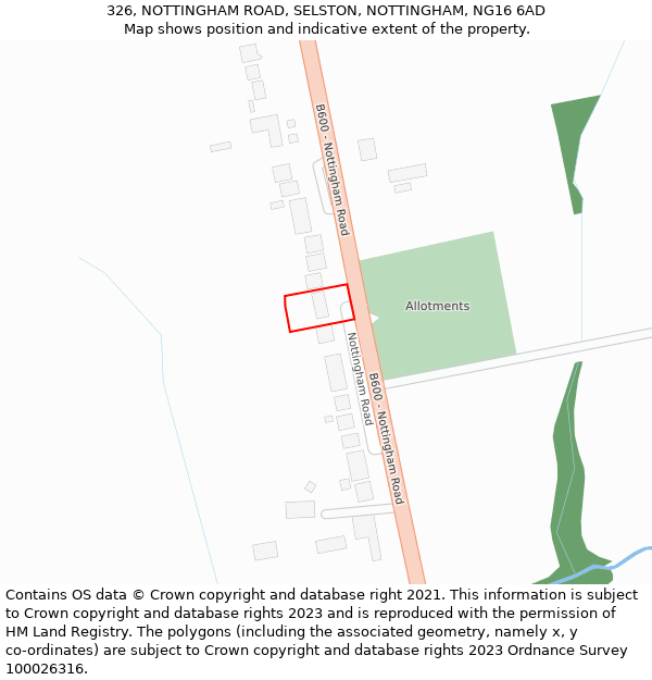326, NOTTINGHAM ROAD, SELSTON, NOTTINGHAM, NG16 6AD: Location map and indicative extent of plot