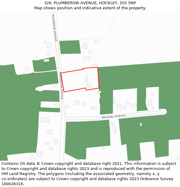 326, PLUMBEROW AVENUE, HOCKLEY, SS5 5NP: Location map and indicative extent of plot