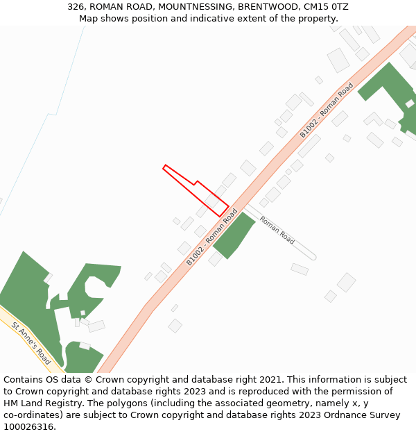 326, ROMAN ROAD, MOUNTNESSING, BRENTWOOD, CM15 0TZ: Location map and indicative extent of plot