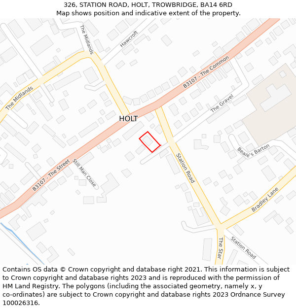 326, STATION ROAD, HOLT, TROWBRIDGE, BA14 6RD: Location map and indicative extent of plot