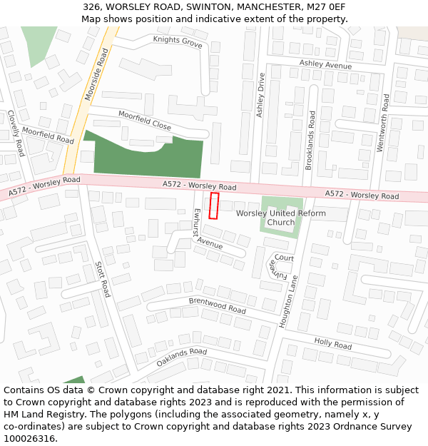 326, WORSLEY ROAD, SWINTON, MANCHESTER, M27 0EF: Location map and indicative extent of plot