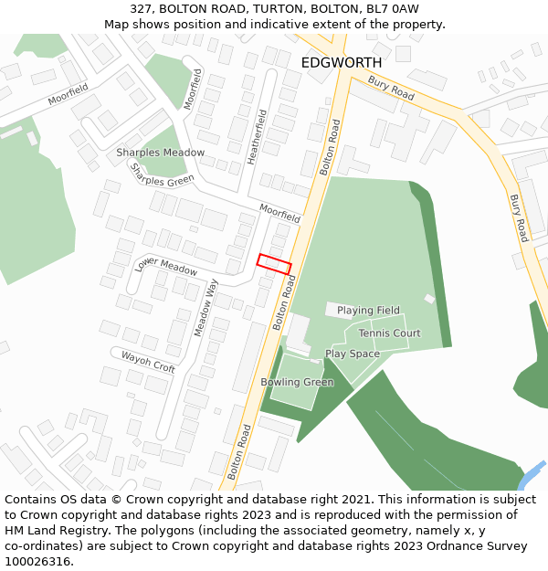 327, BOLTON ROAD, TURTON, BOLTON, BL7 0AW: Location map and indicative extent of plot