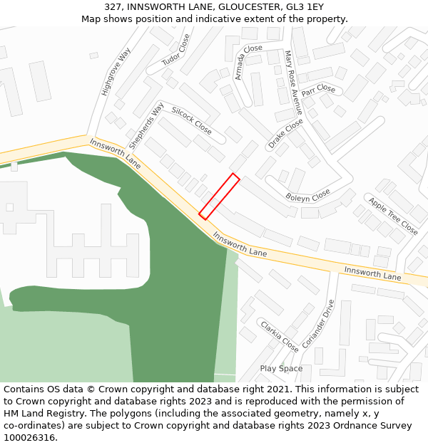 327, INNSWORTH LANE, GLOUCESTER, GL3 1EY: Location map and indicative extent of plot