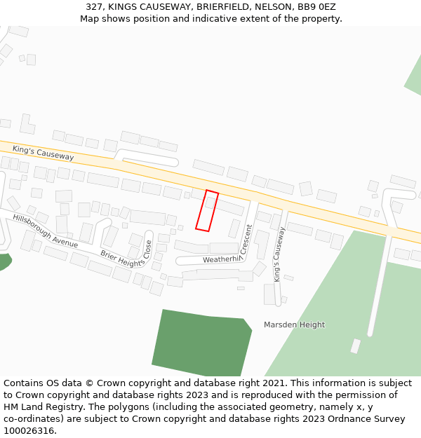 327, KINGS CAUSEWAY, BRIERFIELD, NELSON, BB9 0EZ: Location map and indicative extent of plot