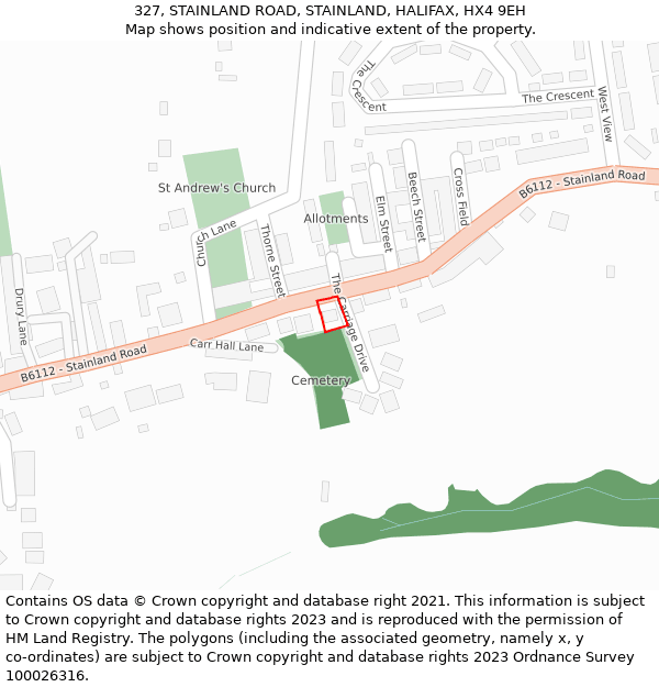 327, STAINLAND ROAD, STAINLAND, HALIFAX, HX4 9EH: Location map and indicative extent of plot
