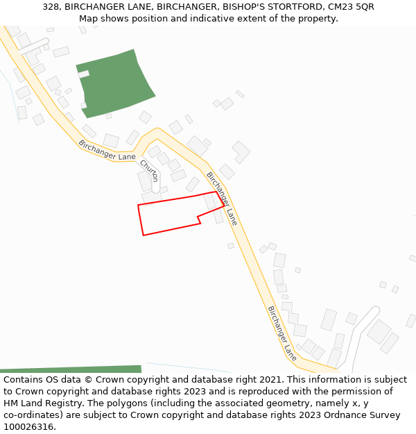 328, BIRCHANGER LANE, BIRCHANGER, BISHOP'S STORTFORD, CM23 5QR: Location map and indicative extent of plot