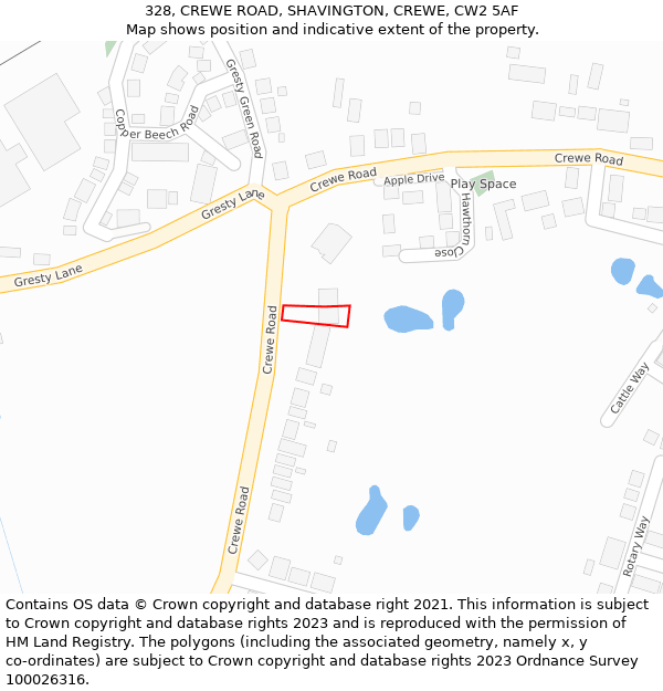 328, CREWE ROAD, SHAVINGTON, CREWE, CW2 5AF: Location map and indicative extent of plot