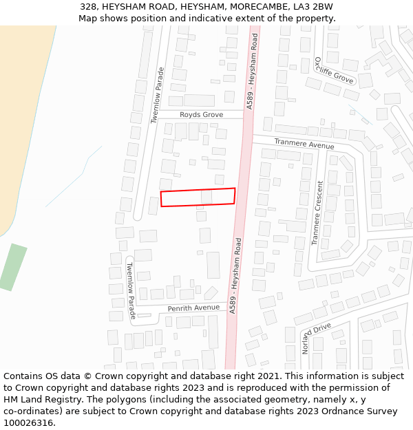 328, HEYSHAM ROAD, HEYSHAM, MORECAMBE, LA3 2BW: Location map and indicative extent of plot