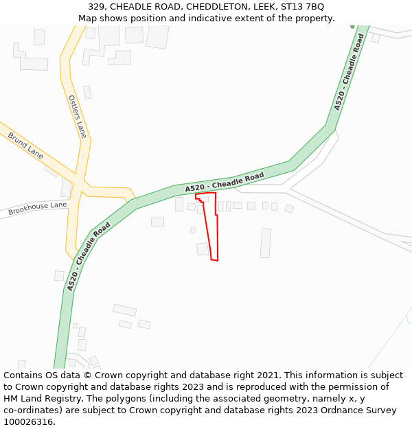 329, CHEADLE ROAD, CHEDDLETON, LEEK, ST13 7BQ: Location map and indicative extent of plot